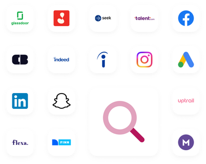 Showing a grid of job channel logotypes