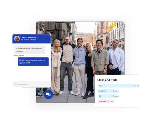 A happy team, our candidate chat feature and a skills chart