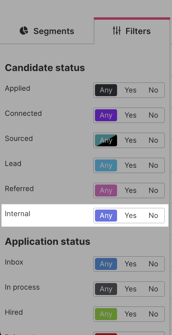 Filter internal candidates