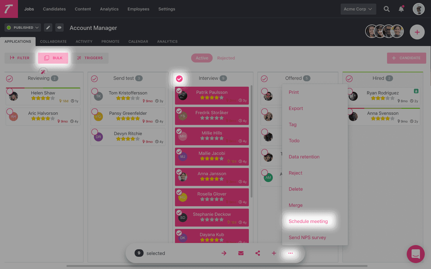 Smart schedule bulk stages