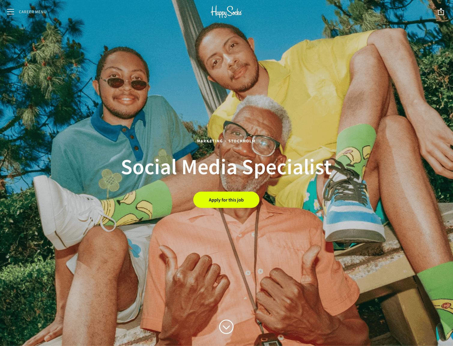Screenshot of Happy Socks career site built with Teamtailor